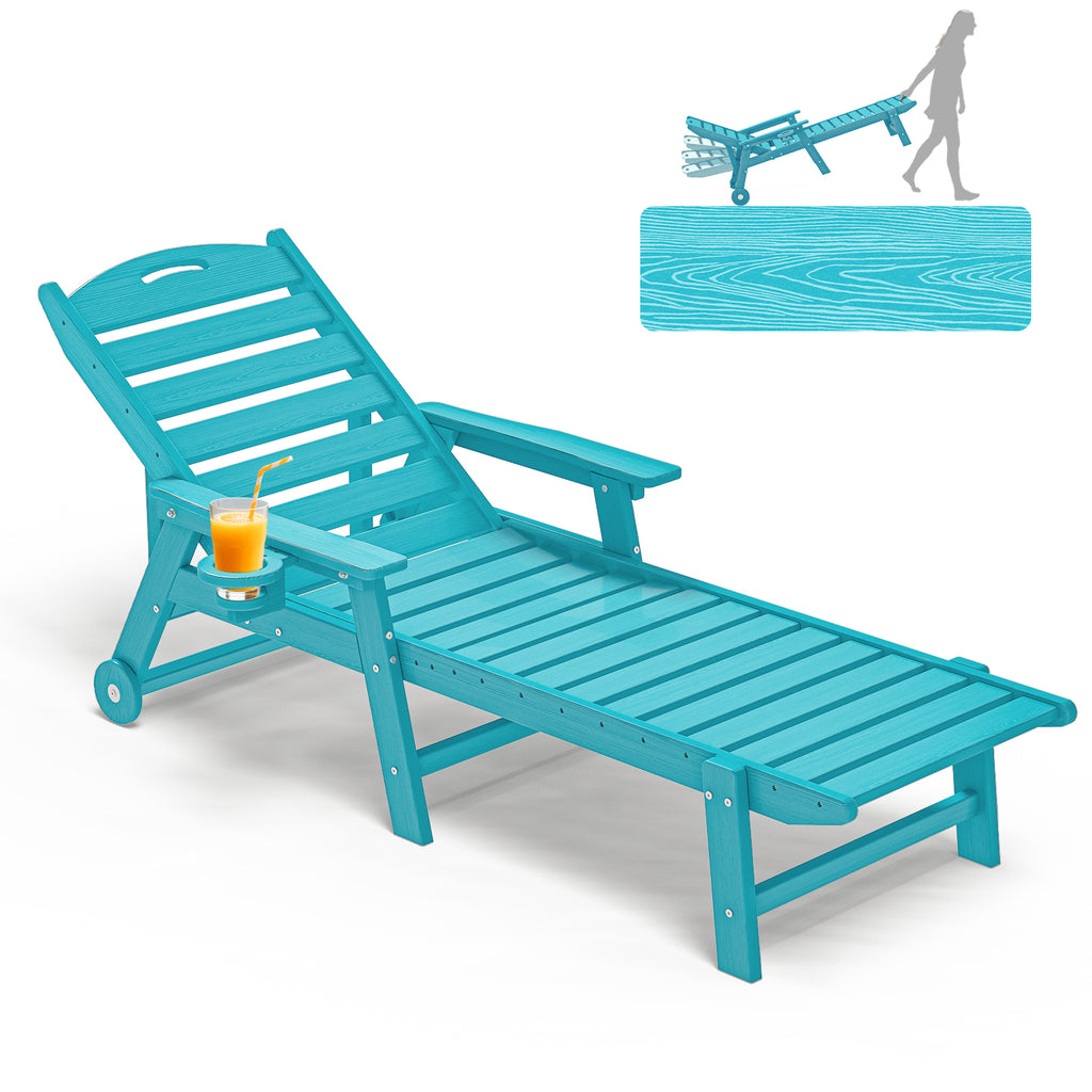 Cobiod Outdoor HDPE Adirondack Lounge Chair, 5-Position Recliner with Wheels & Cup Holder, 350 lb (Single or Set of 2)