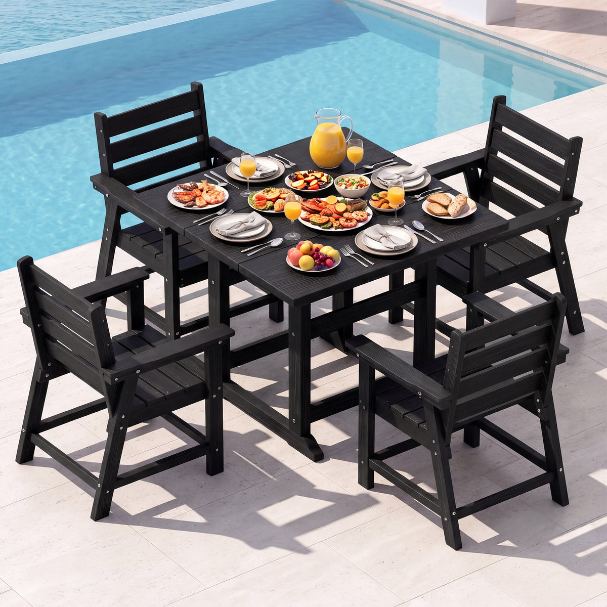 cobiod Patio Dining Set HDPE Wood Grain Table and Chairs Available in 5, 6 or 8 Pieces All Weather for Deck Backyard Porch Garden Poolside