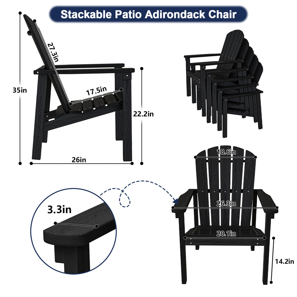 Cobiod Stackable Adirondack Chair, HDPE All-Weather Patio Chair, Wood Grain Ergonomic Outdoor Chair for Backyard