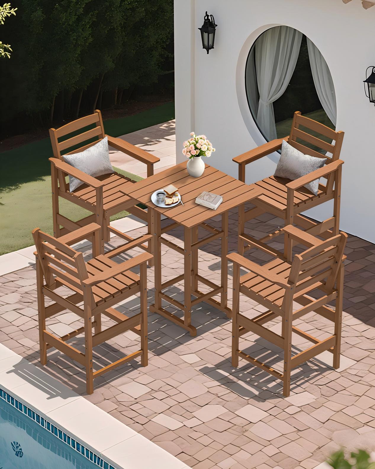 Cobiod HDPE Adirondack Bar Set, Outdoor Patio Bistro Table & Bar-Height Chairs (3-Piece & 5-Piece Options), All-Weather Fade-Resistant Furniture for Balcony, Deck, or Poolside