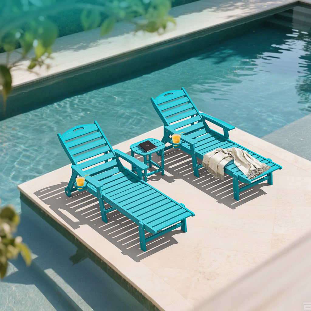 Cobiod Outdoor HDPE Adirondack Lounge Chair, 5-Position Recliner with Wheels & Cup Holder, 350 lb (Single or Set of 2)