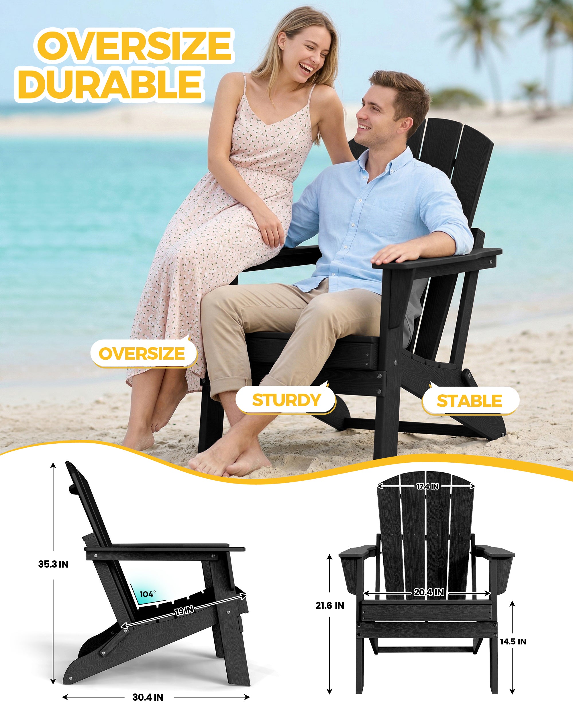 Cobiod Folding Adirondack Chair, HDPE Patio Chair, All-Weather Space-Saving Foldable Fire Pit Seating for Camping, Backyard, Deck