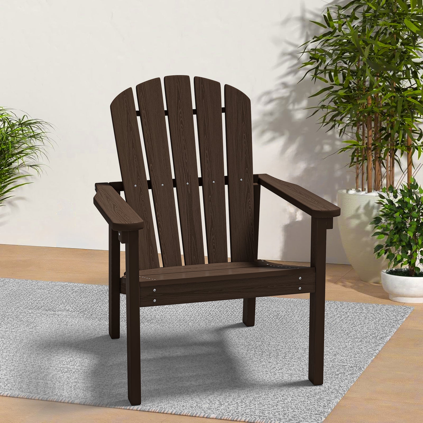 Cobiod Stackable Adirondack Chair, HDPE All-Weather Patio Chair, Wood Grain Ergonomic Outdoor Chair for Backyard