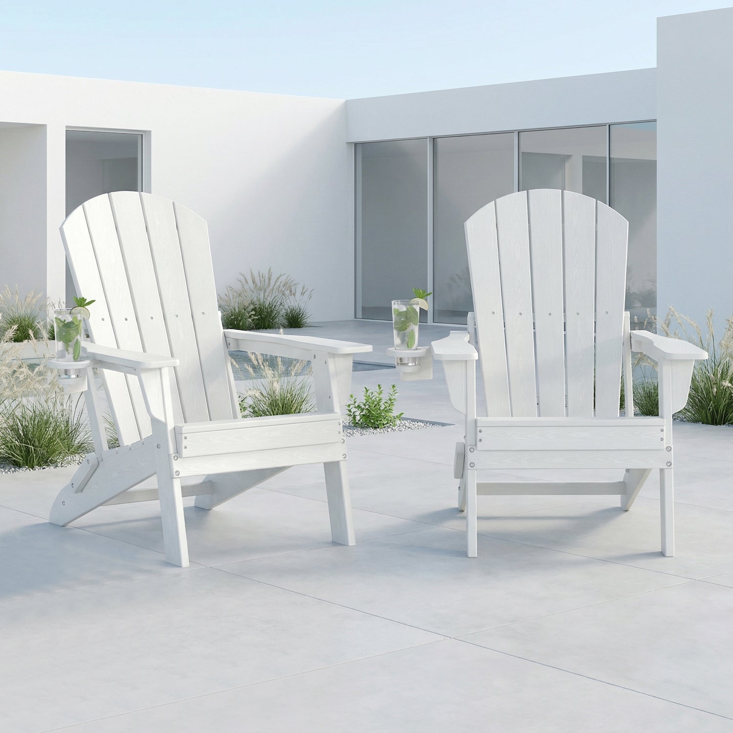 2-Piece Teak Style Adirondack Chair Set – Folding HDPE Outdoor Chairs for Patio, Porch & Backyard
