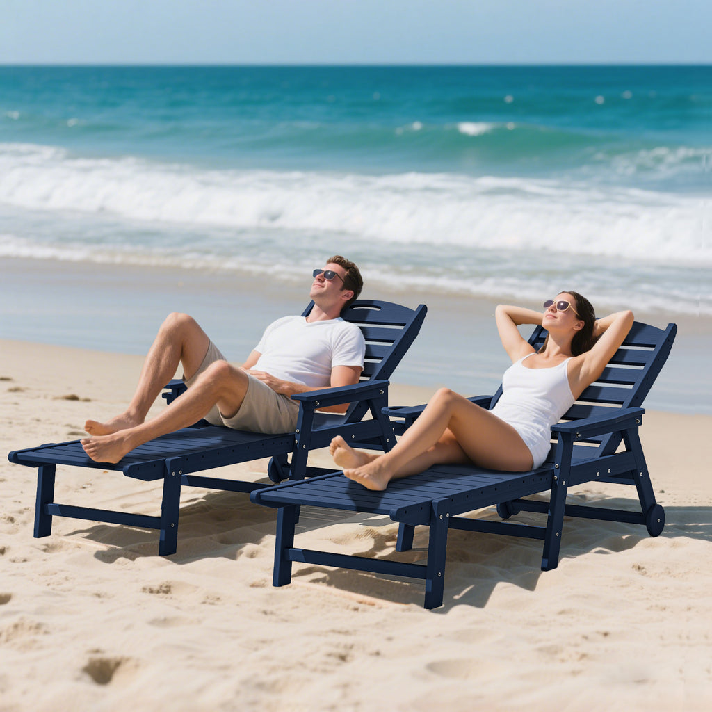 Cobiod Outdoor HDPE Adirondack Lounge Chair, 5-Position Recliner with Wheels & Cup Holder, 350 lb (Single or Set of 2)