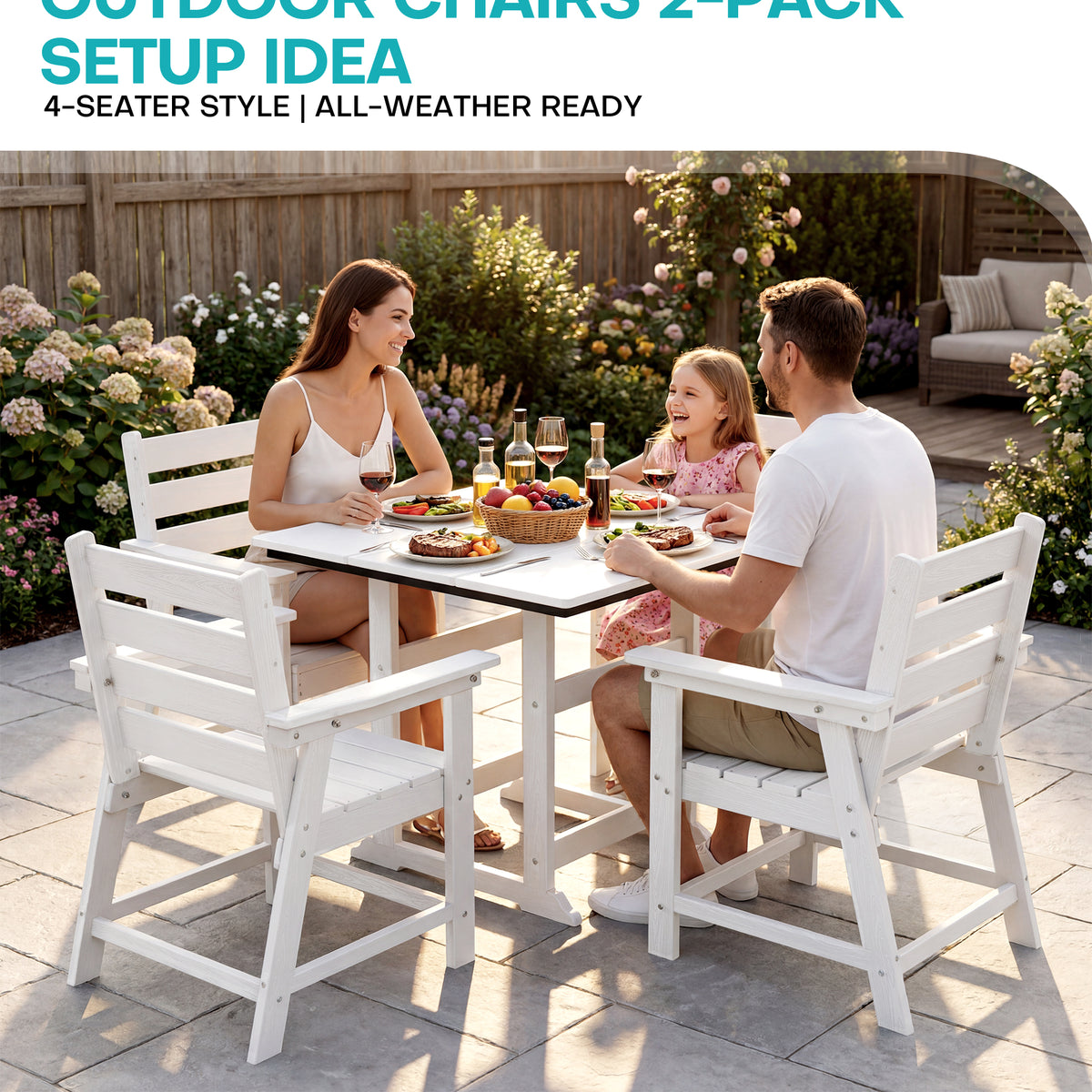 cobiod 2 Pack Patio Dining Chairs Outdoor HDPE Wood Grain Armchairs All Weather for Deck Backyard Porch Garden Poolside