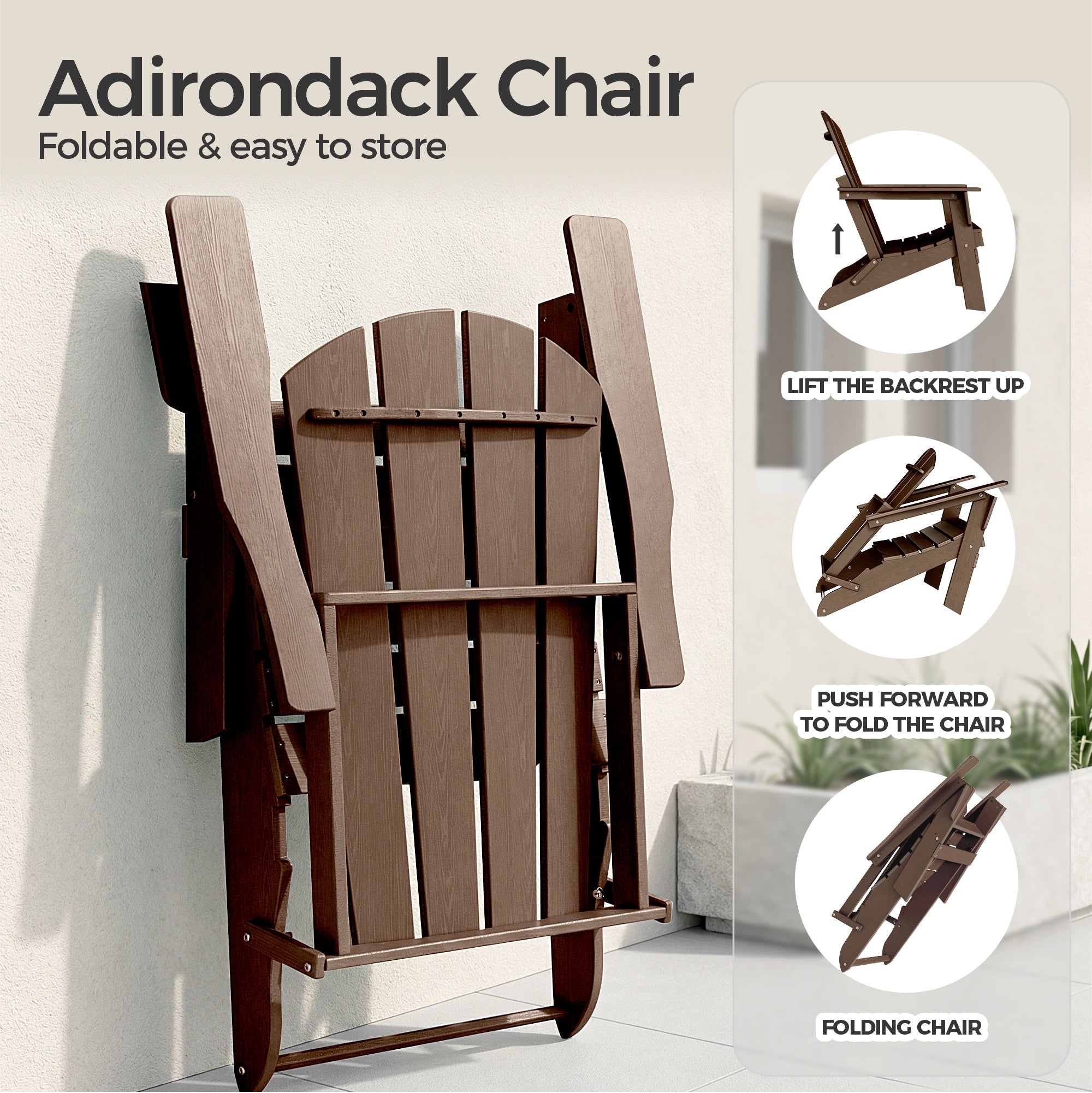 Cobiod Folding Adirondack Chair, HDPE Patio Chair, All-Weather Space-Saving Foldable Fire Pit Seating for Camping, Backyard, Deck