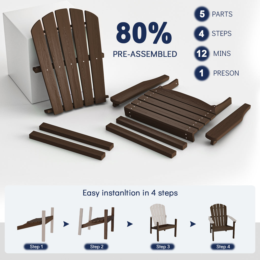 Cobiod Stackable Adirondack Patio Chair Set of 4, HDPE All-Weather Outdoor Lounge Chair, Wood Grain Ergonomic Design