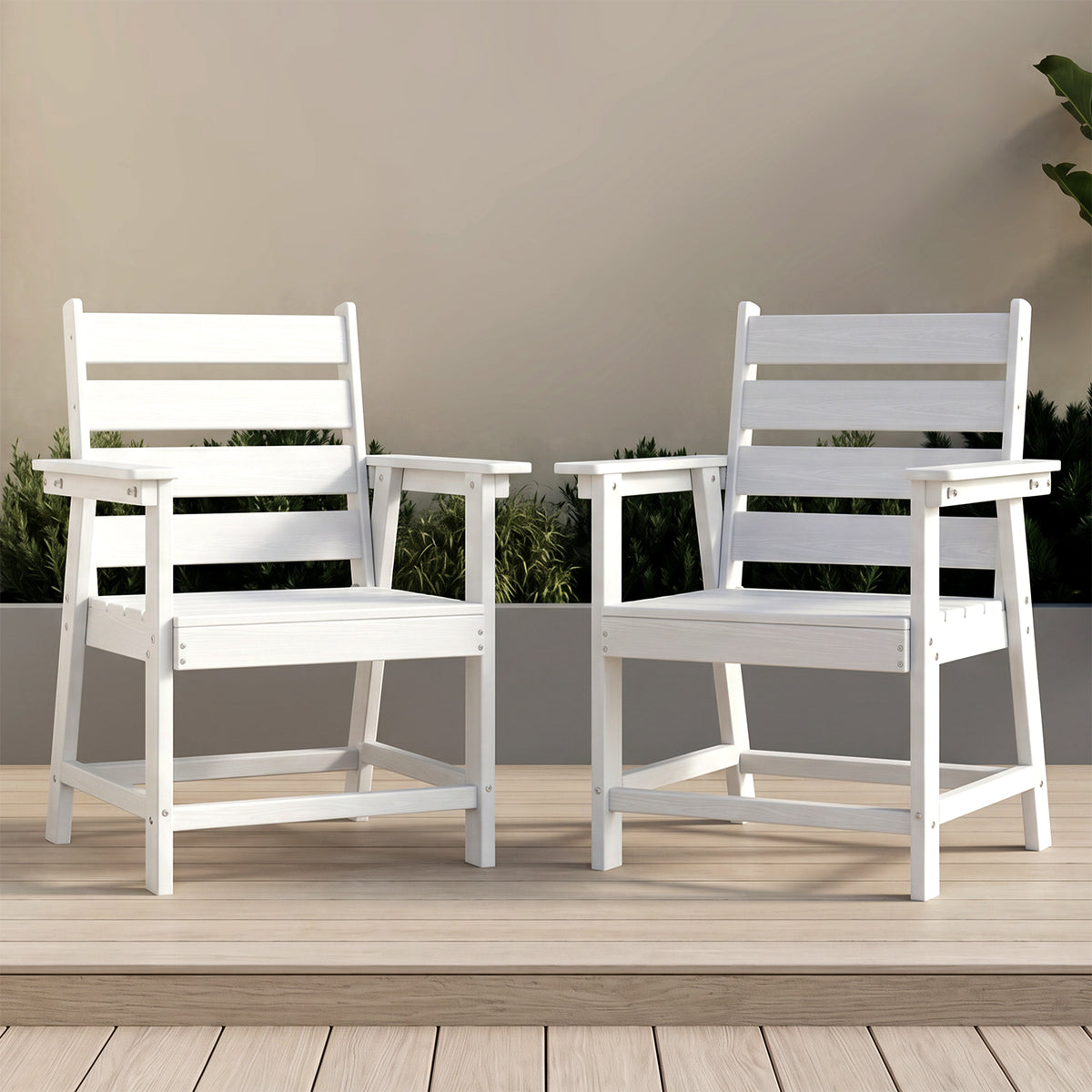 cobiod 2 Pack Patio Dining Chairs Outdoor HDPE Wood Grain Armchairs All Weather for Deck Backyard Porch Garden Poolside