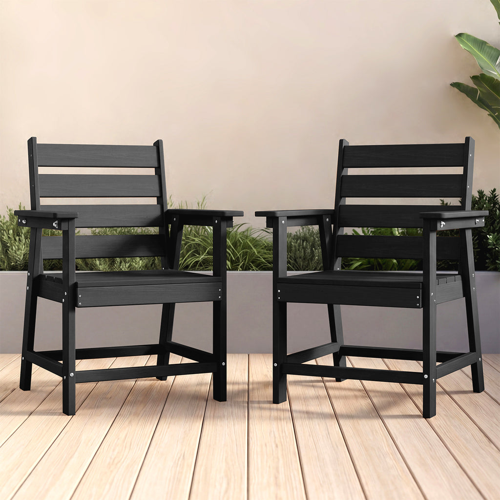 cobiod 2 Pack Patio Dining Chairs Outdoor HDPE Wood Grain Armchairs All Weather for Deck Backyard Porch Garden Poolside