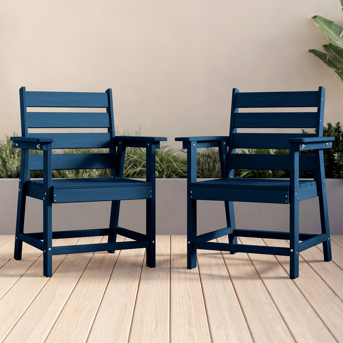 cobiod 2 Pack Patio Dining Chairs Outdoor HDPE Wood Grain Armchairs All Weather for Deck Backyard Porch Garden Poolside