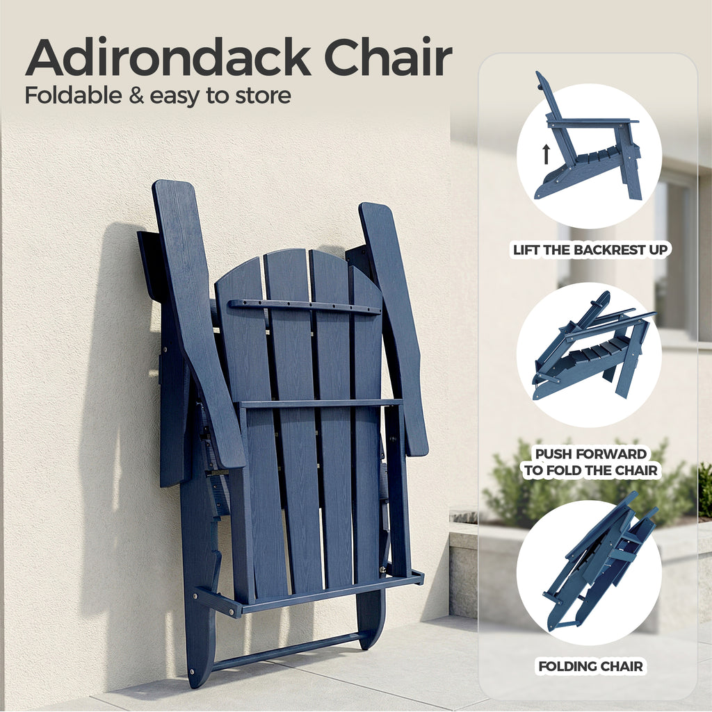 Cobiod Folding Adirondack Chair Set of 4, HDPE Patio Chair, All-Weather Space-Saving Foldable Fire Pit Seating for Camping, Backyard, Deck