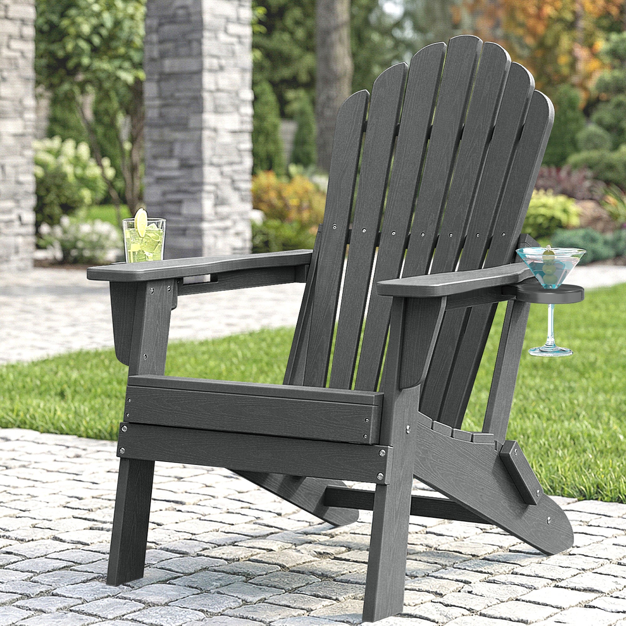 Cobiod Outdoor Adirondack Chair, Foldable Lawn Chair with Dual Cup Holders, Weather Resistant High Back for Patio, Garden, Beach