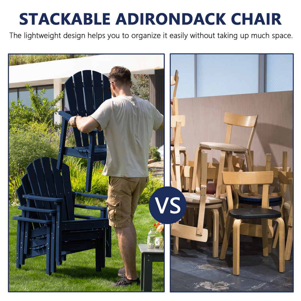 Cobiod Stackable Adirondack Patio Chair Set of 4, HDPE All-Weather Outdoor Lounge Chair, Wood Grain Ergonomic Design