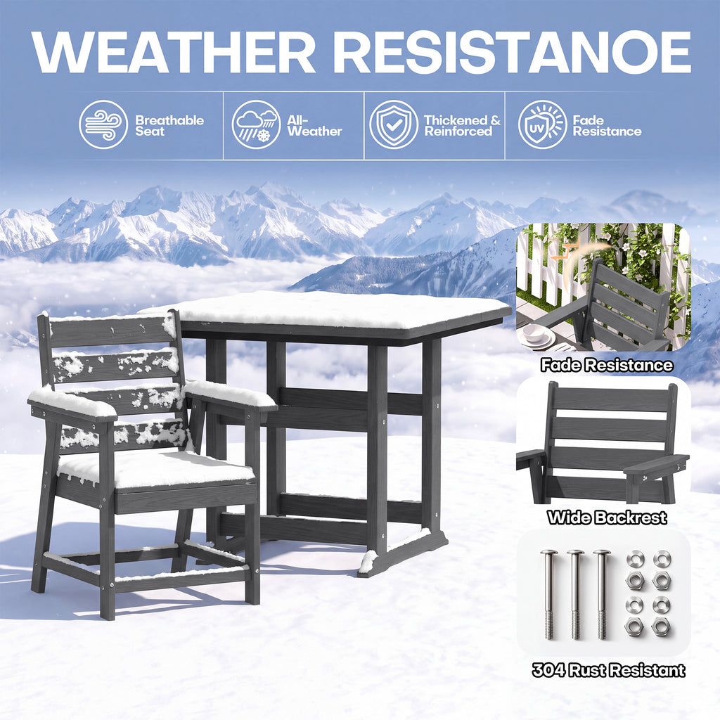 cobiod Patio Dining Set HDPE Wood Grain Table and Chairs Available in 5, 6 or 8 Pieces All Weather for Deck Backyard Porch Garden Poolside