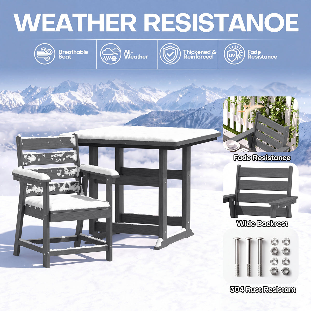 cobiod Patio Dining Set HDPE Wood Grain Table and Chairs Available in 5, 6 or 8 Pieces All Weather for Deck Backyard Porch Garden Poolside