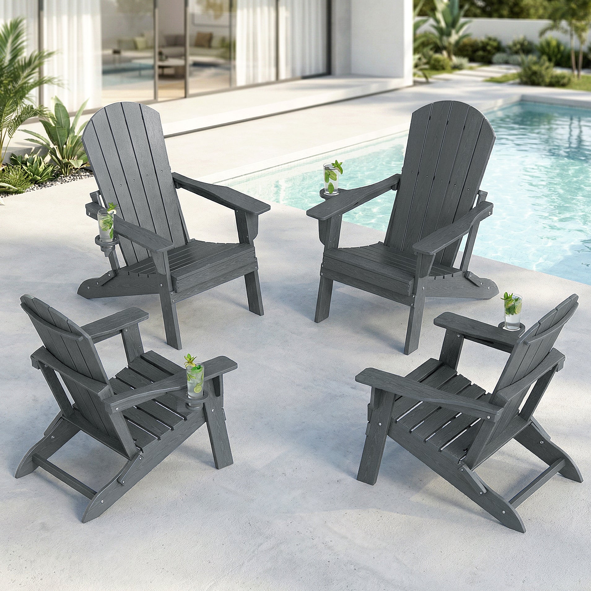 Folding Adirondack Chairs Set of 4 – Premium HDPE Outdoor Seating with Teak Wood Look