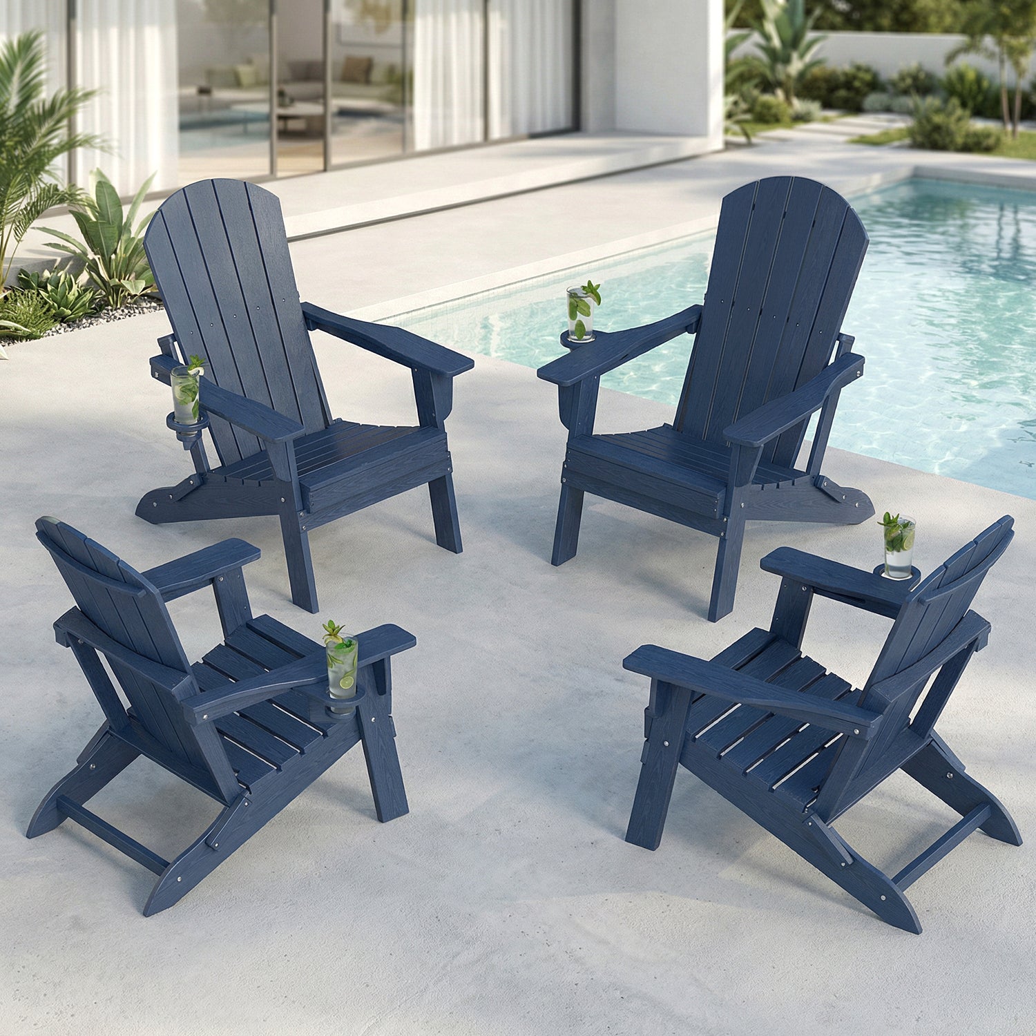 Folding Adirondack Chairs Set of 4 – Premium HDPE Outdoor Seating with Teak Wood Look