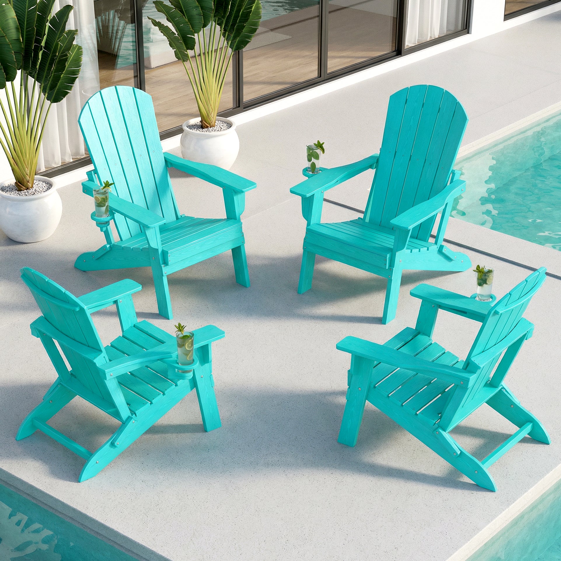 Folding Adirondack Chairs Set of 4 – Premium HDPE Outdoor Seating with Teak Wood Look