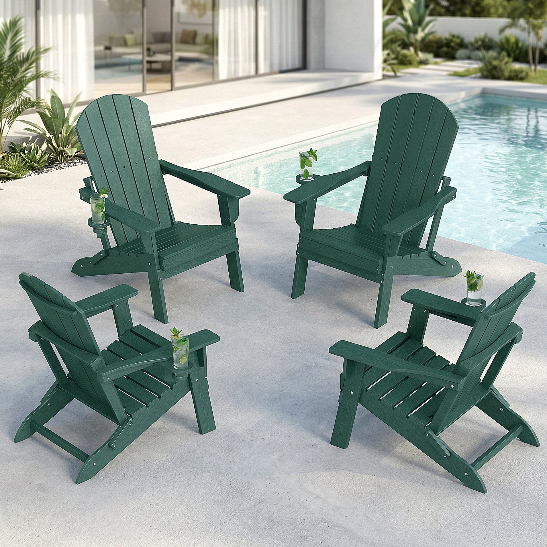 Folding Adirondack Chairs Set of 4 – Premium HDPE Outdoor Seating with Teak Wood Look