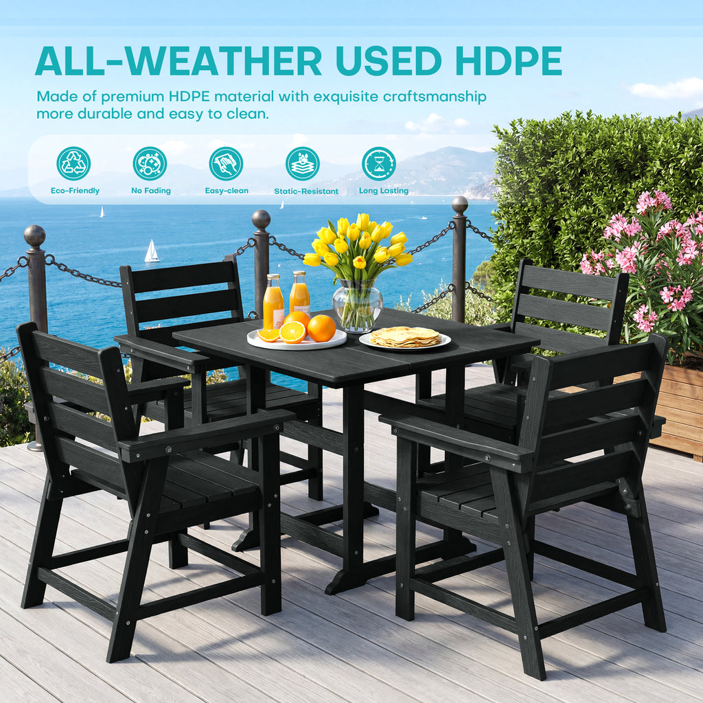 cobiod 2 Pack Patio Dining Chairs Outdoor HDPE Wood Grain Armchairs All Weather for Deck Backyard Porch Garden Poolside