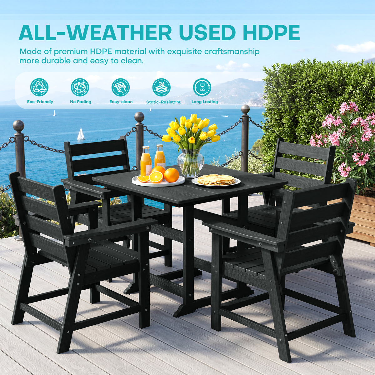 cobiod 2 Pack Patio Dining Chairs Outdoor HDPE Wood Grain Armchairs All Weather for Deck Backyard Porch Garden Poolside