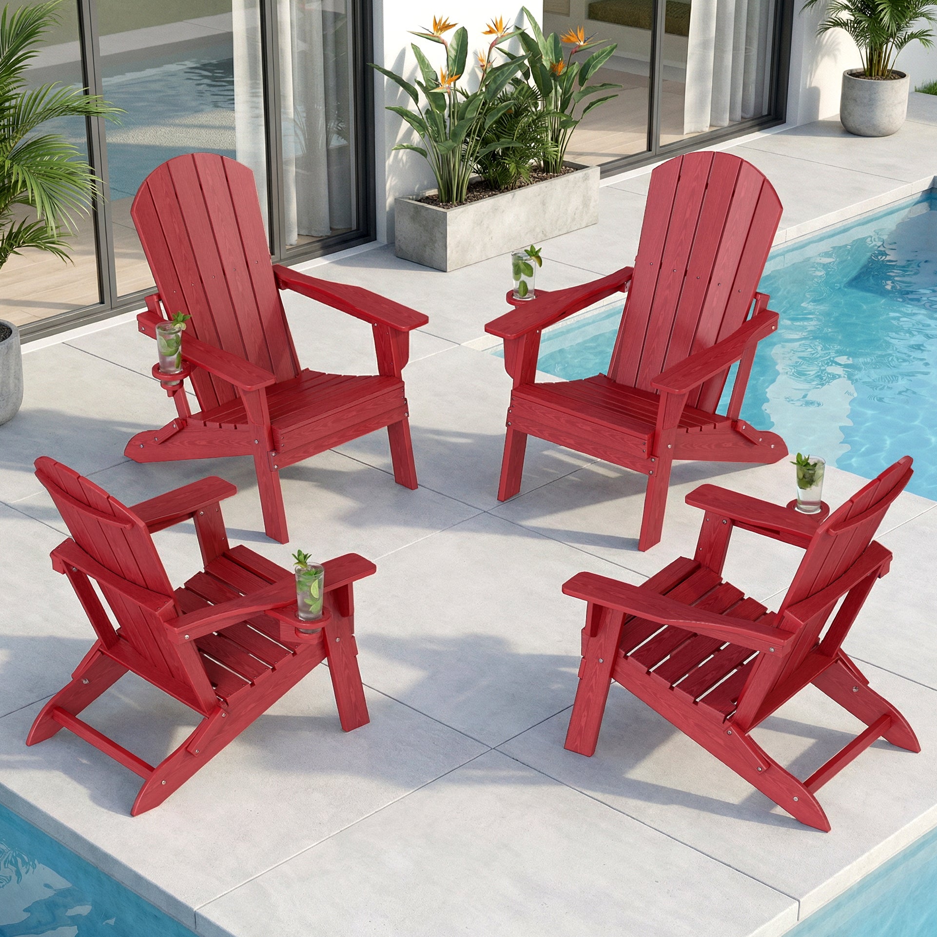 Folding Adirondack Chairs Set of 4 – Premium HDPE Outdoor Seating with Teak Wood Look
