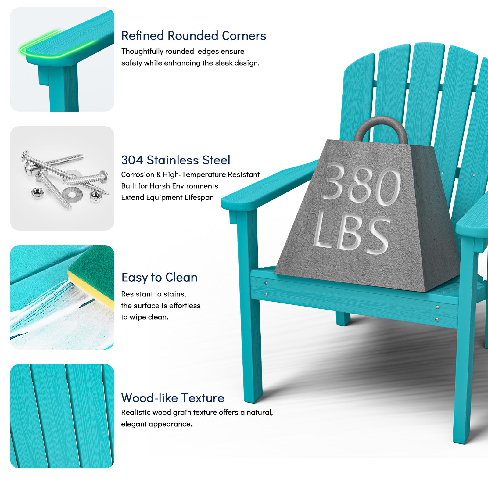 Cobiod Stackable Adirondack Patio Chair Set of 4, HDPE All-Weather Outdoor Lounge Chair, Wood Grain Ergonomic Design