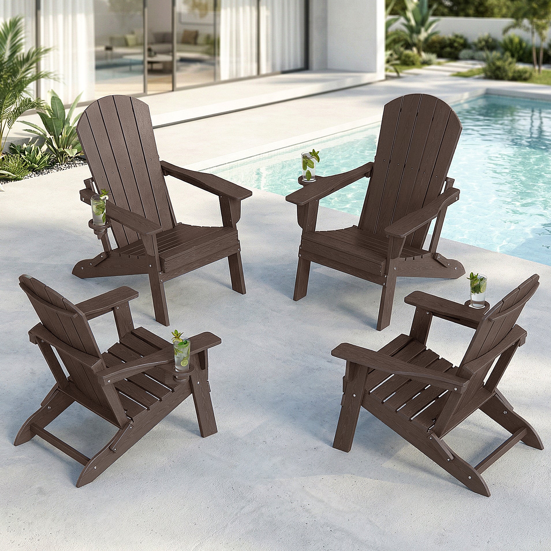 Folding Adirondack Chairs Set of 4 – Premium HDPE Outdoor Seating with Teak Wood Look