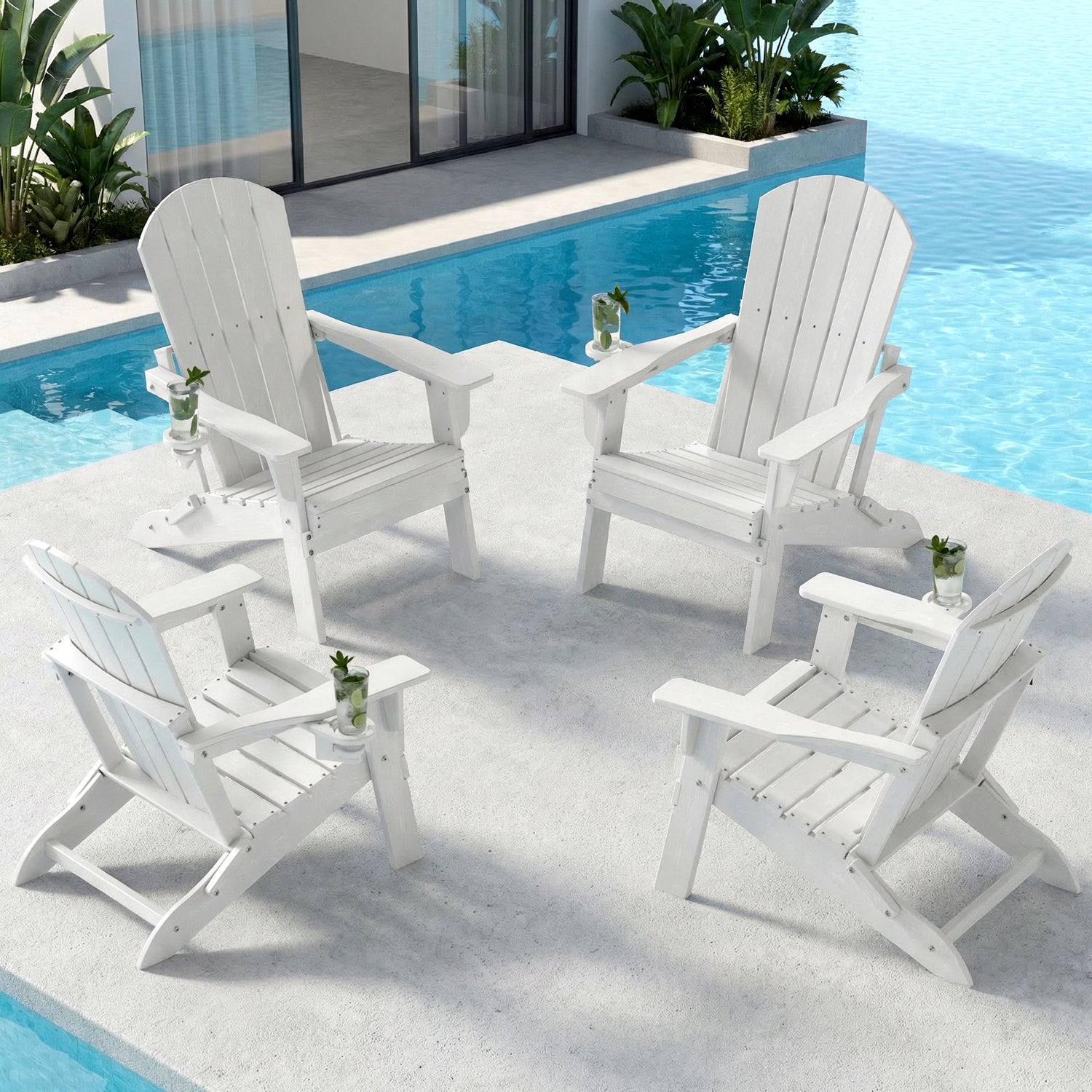 Folding Adirondack Chairs Set of 4 – Premium HDPE Outdoor Seating with Teak Wood Look