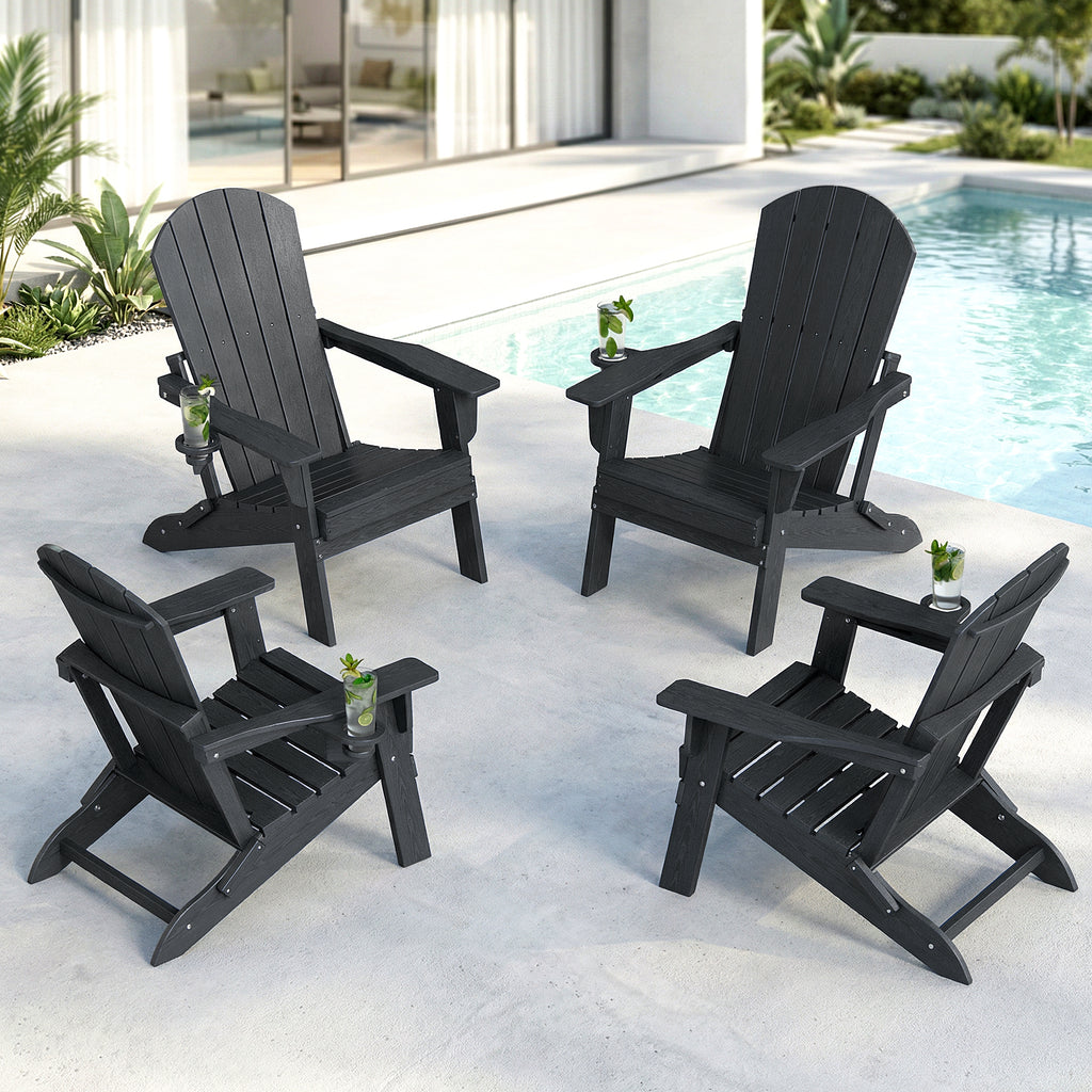 Folding Adirondack Chairs Set of 4 – Premium HDPE Outdoor Seating with Teak Wood Look