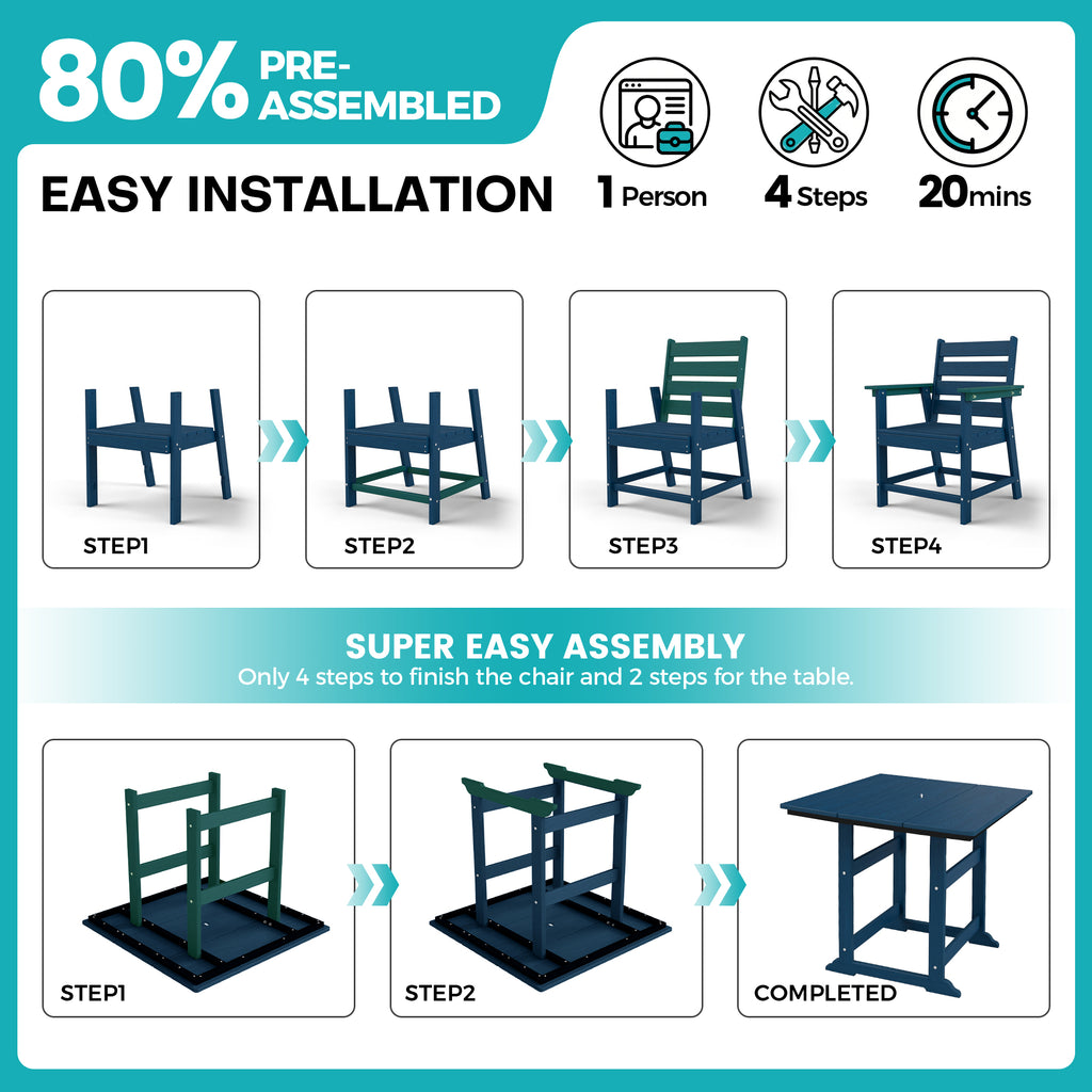 cobiod 2 Pack Patio Dining Chairs Outdoor HDPE Wood Grain Armchairs All Weather for Deck Backyard Porch Garden Poolside