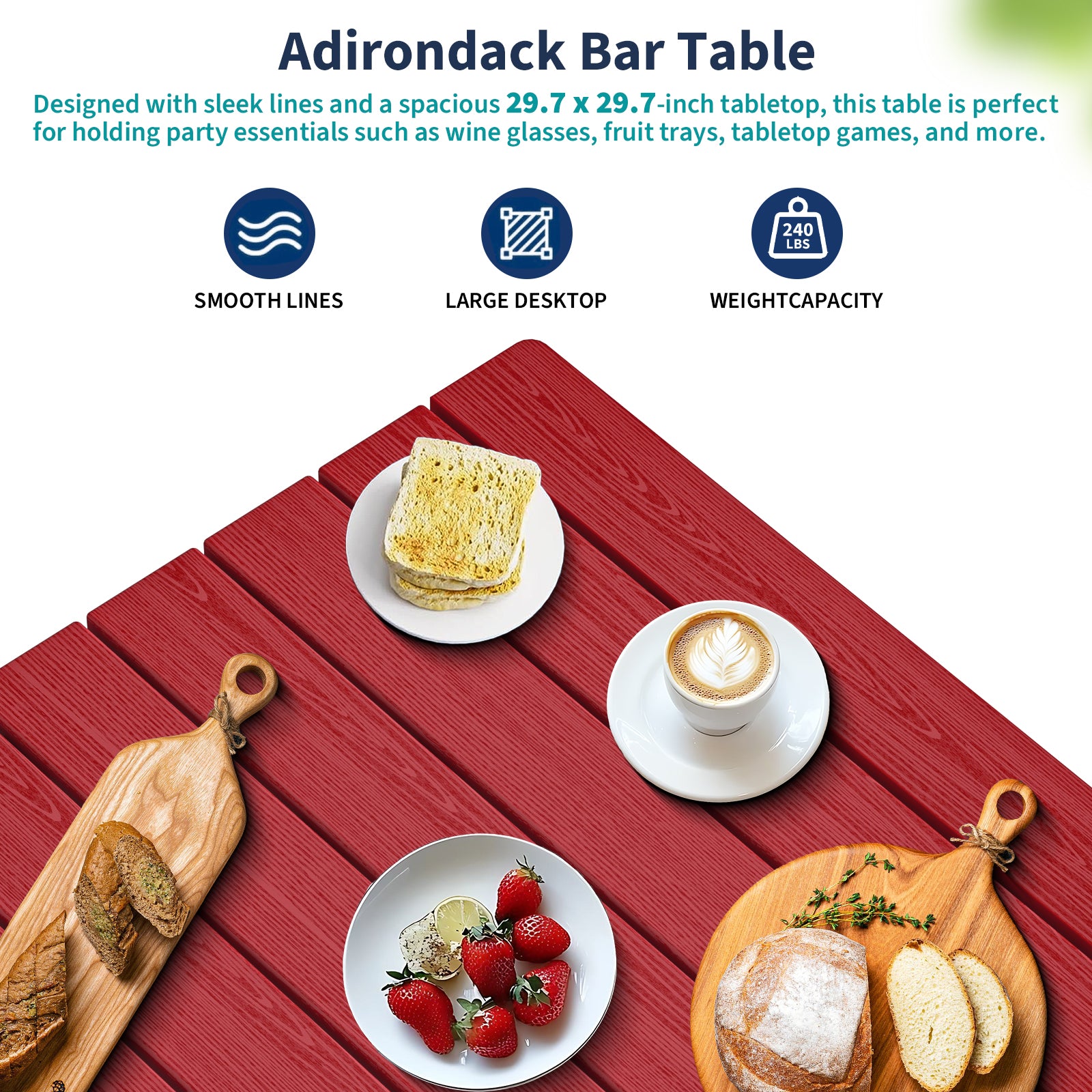 Cobiod HDPE Adirondack Bar Set, Outdoor Patio Bistro Table & Bar-Height Chairs (3-Piece & 5-Piece Options), All-Weather Fade-Resistant Furniture for Balcony, Deck, or Poolside