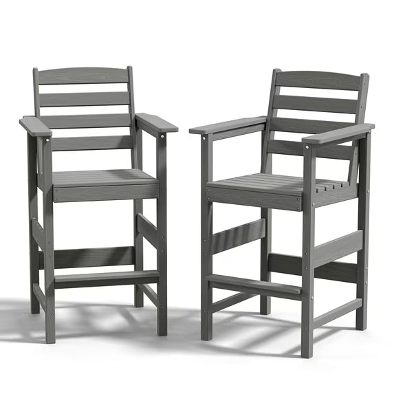Cobiod Adirondack Bar Set of 2 - Outdoor Patio HDPE Bar Height Chairs, All Weather Black Balcony Backyard High Top Seating