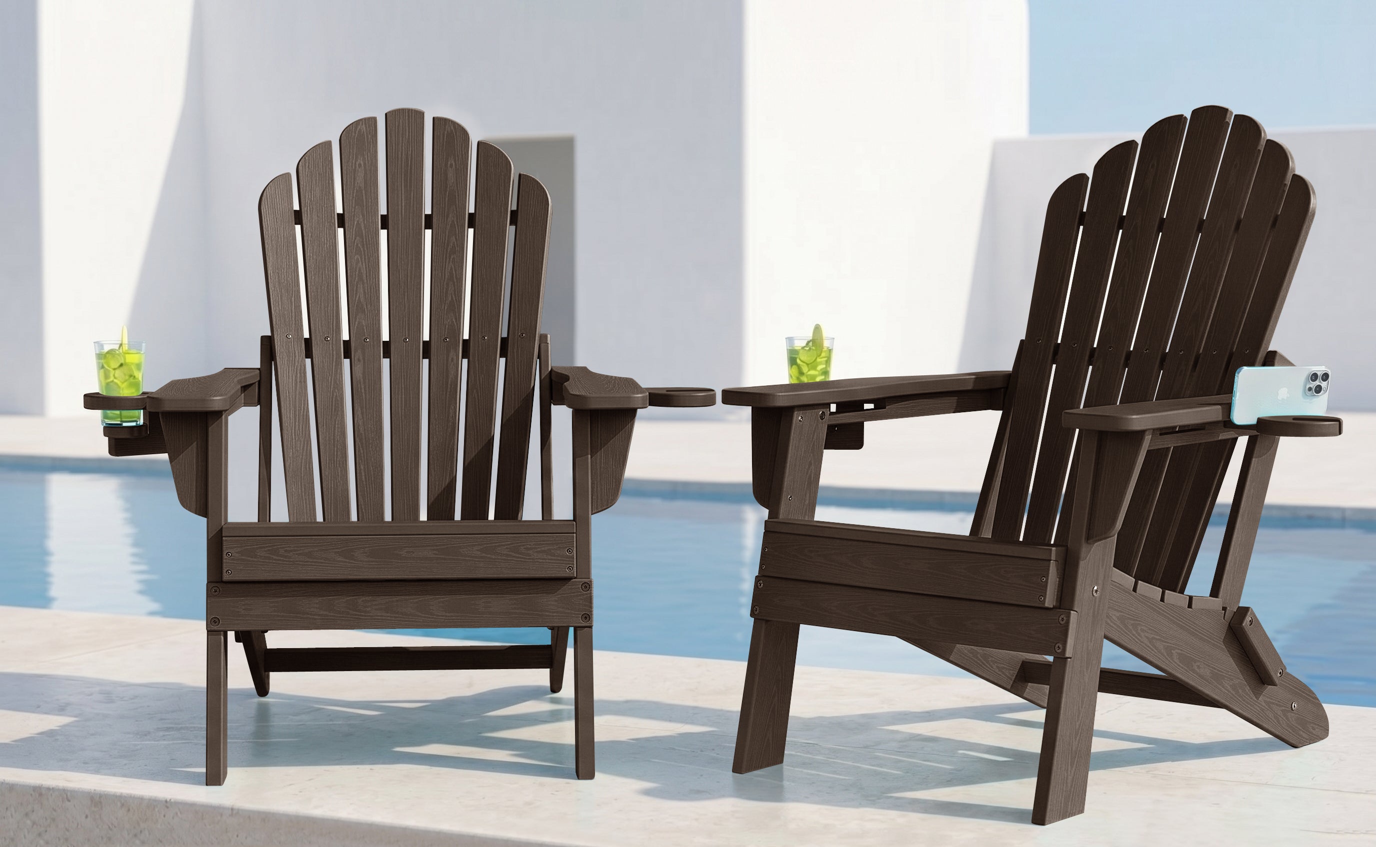 Cobiod Folding Adirondack Chairs Set of 2 with Double Cup Holders, Oversized Outdoor Patio Chairs, HDPE All-Weather for patio, garden, yard