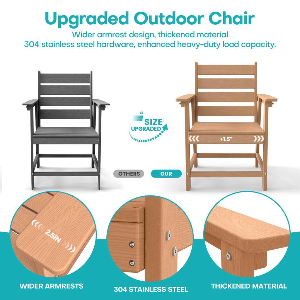 cobiod 2 Pack Patio Dining Chairs Outdoor HDPE Wood Grain Armchairs All Weather for Deck Backyard Porch Garden Poolside