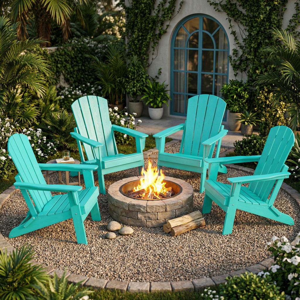 Cobiod Folding Adirondack Chair Set of 4, HDPE Patio Chair, All-Weather Space-Saving Foldable Fire Pit Seating for Camping, Backyard, Deck