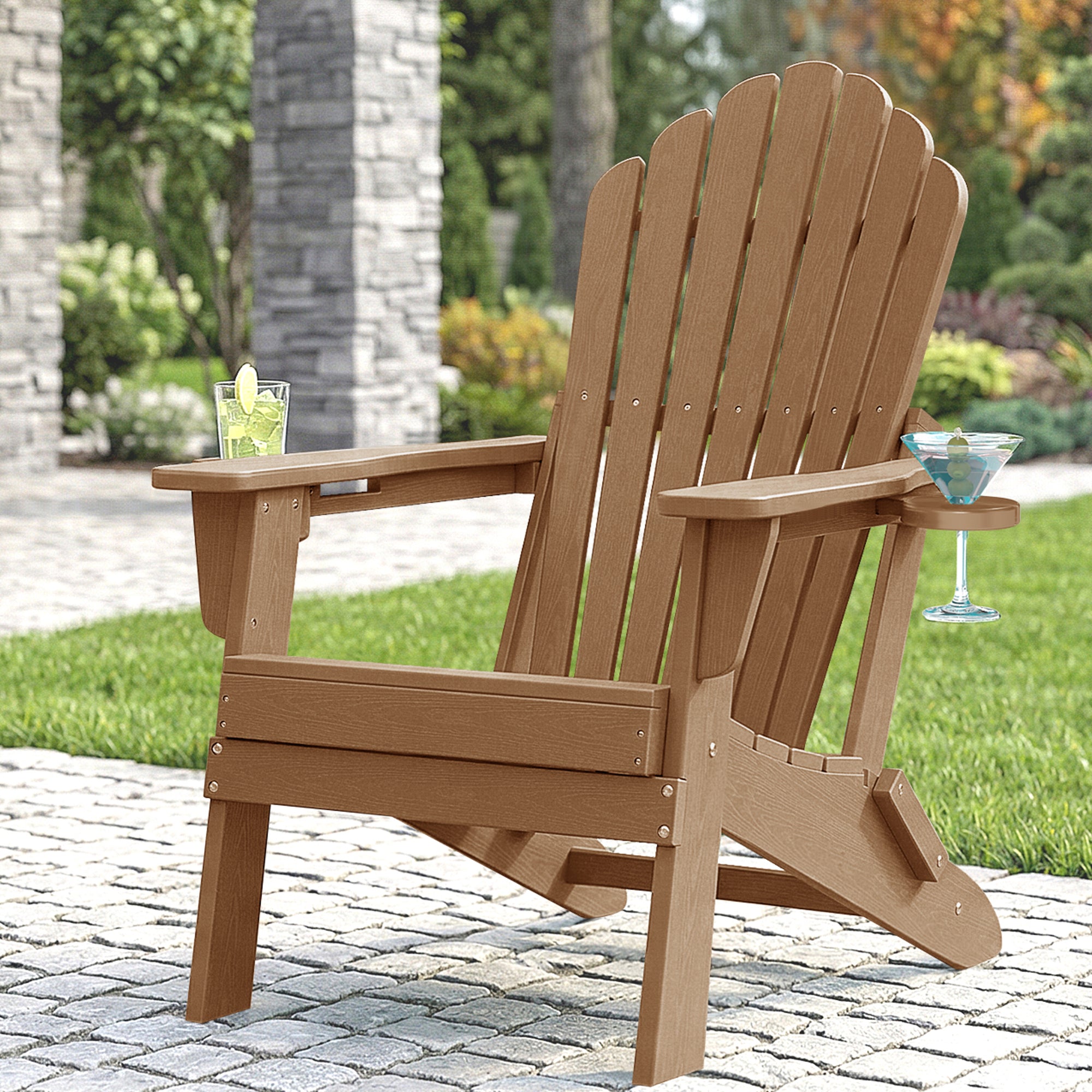 Cobiod Outdoor Adirondack Chair, Foldable Lawn Chair with Dual Cup Holders, Weather Resistant High Back for Patio, Garden, Beach