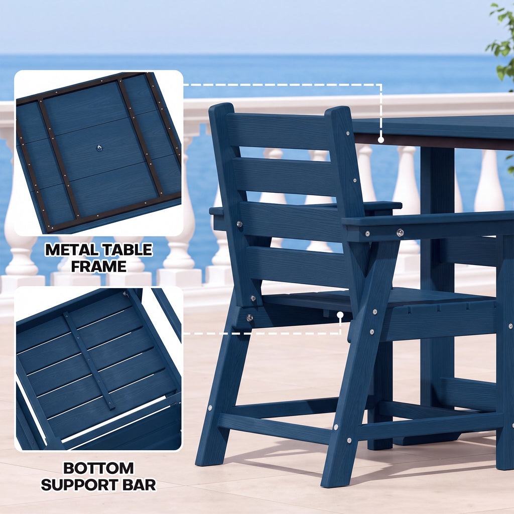 cobiod Patio Dining Set HDPE Wood Grain Table and Chairs Available in 5, 6 or 8 Pieces All Weather for Deck Backyard Porch Garden Poolside