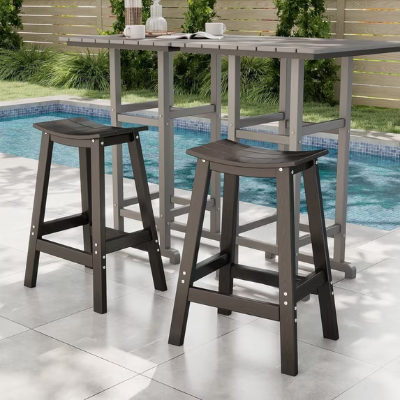 Cobiod Bar Stools Set of 2 Chairs,Saddle Bar stools with Curved Surface,Kitchen Counter Seat with Footrests,HDPE All-Weather for Patio, Garden and Kitchen