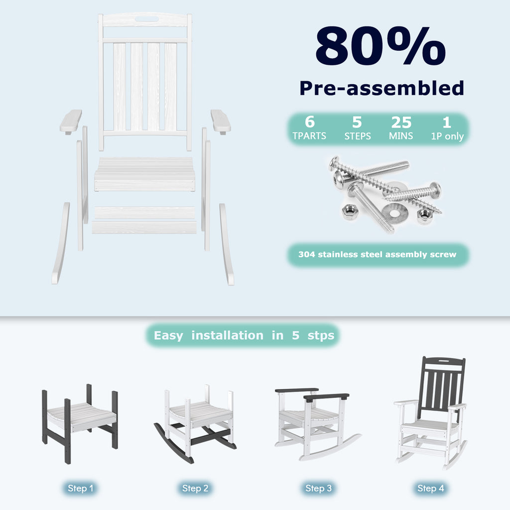 Cobiod Oversized Rocking Chair,HDPE All-Weather Outdoor Rocking Chair,Patio Rocking Chairs for Porch