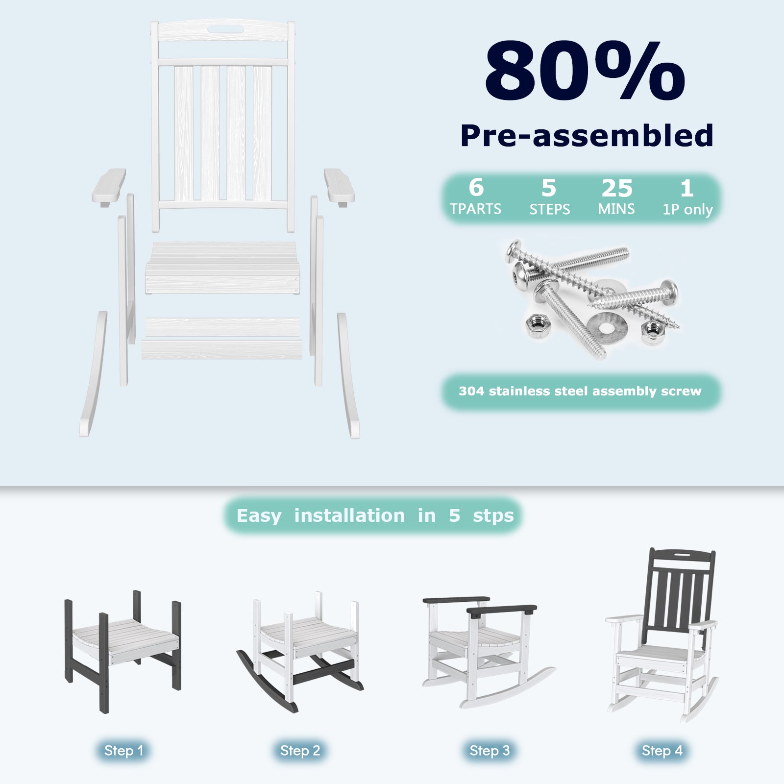 Cobiod Oversized Rocking Chair,HDPE All-Weather Outdoor Rocking Chair,Patio Rocking Chairs for Porch