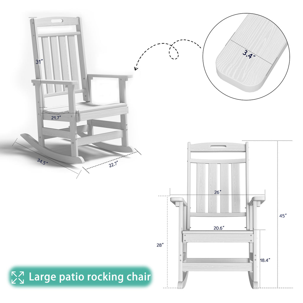 Cobiod Oversized Rocking Chair Set of 2,HDPE All-Weather Outdoor Rocking Chair,Patio Rocking Chairs for Porch