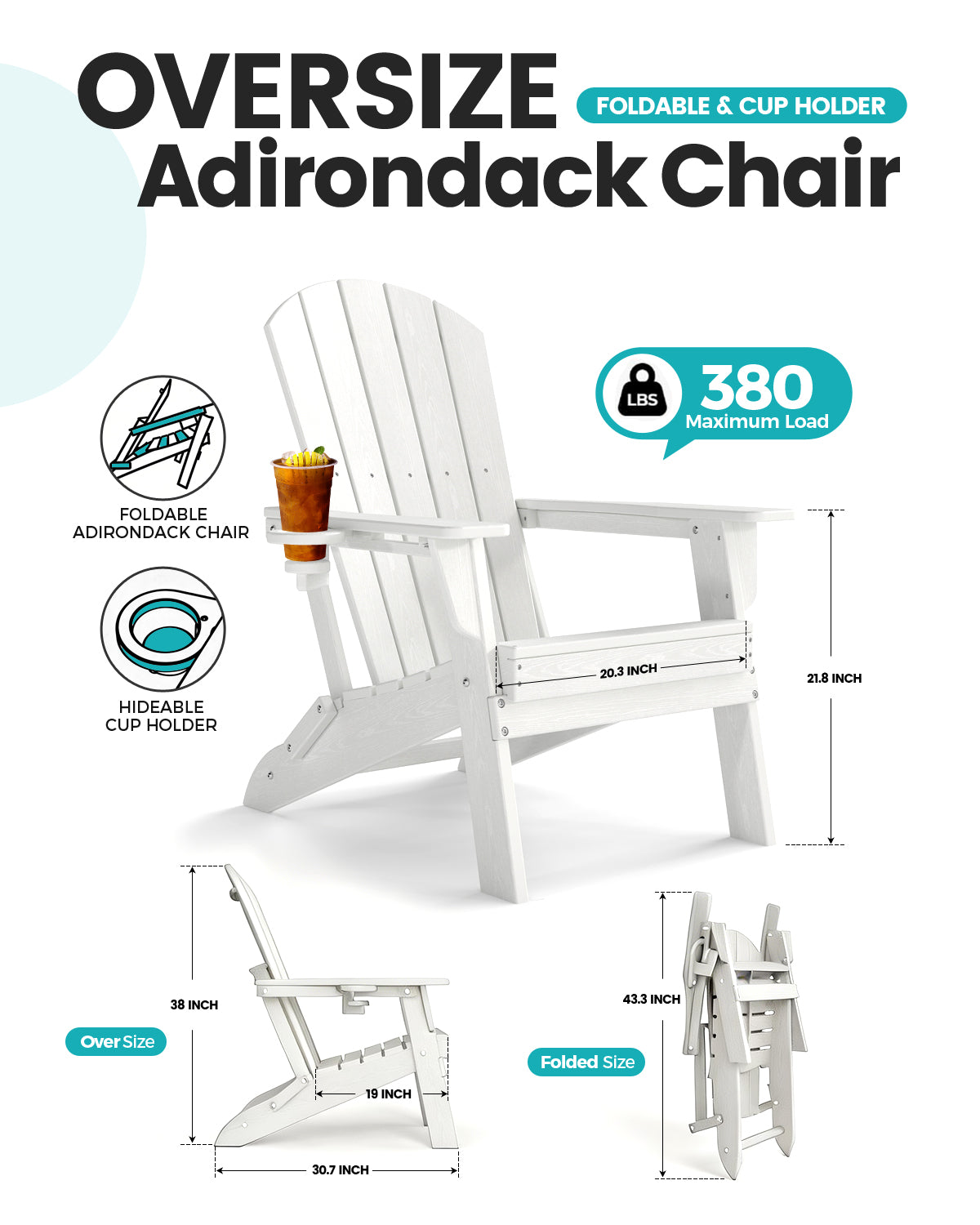 2-Piece Teak Style Adirondack Chair Set – Folding HDPE Outdoor Chairs for Patio, Porch & Backyard