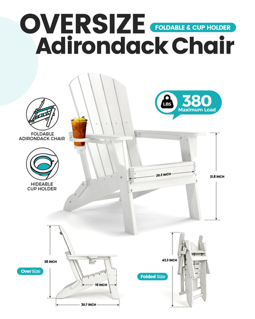 2-Piece Teak Style Adirondack Chair Set – Folding HDPE Outdoor Chairs for Patio, Porch & Backyard