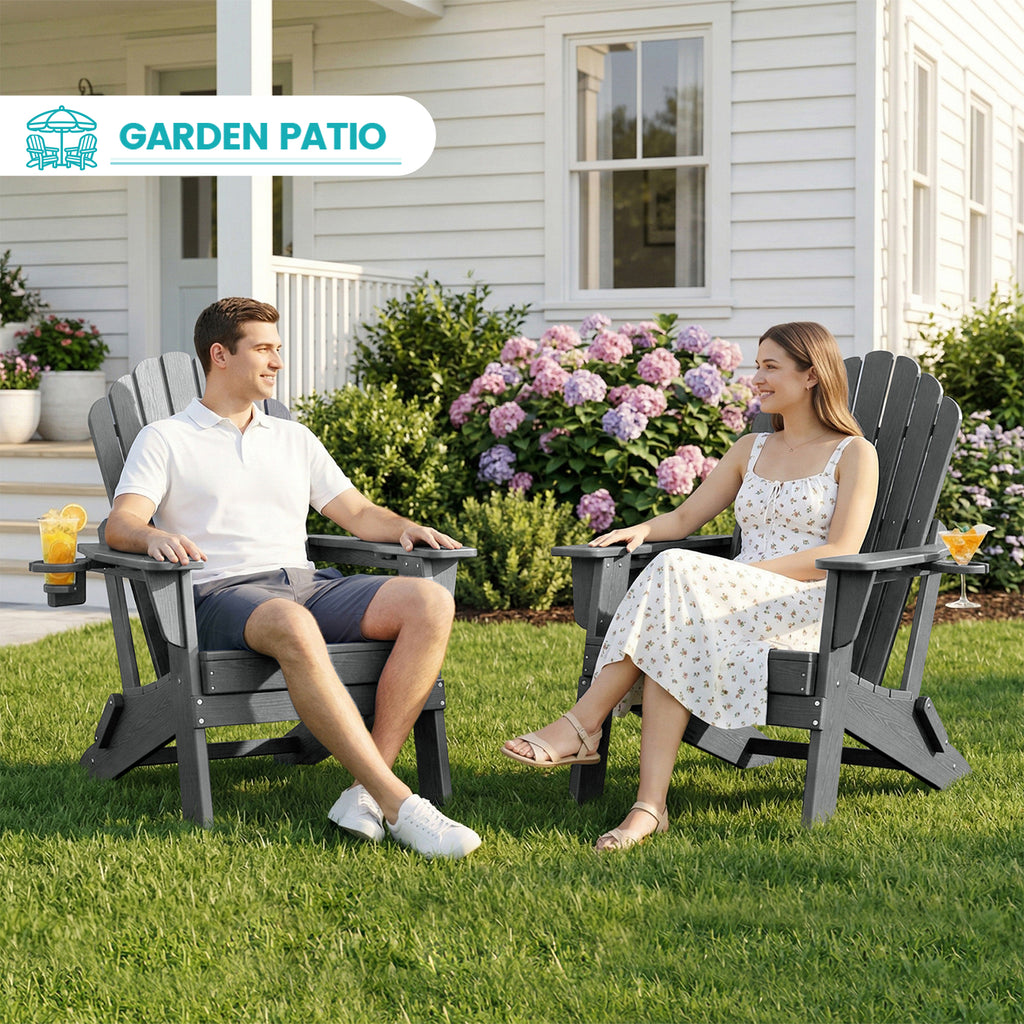 Cobiod Folding Adirondack Chairs Set of 2 with Double Cup Holders, Oversized Outdoor Patio Chairs, HDPE All-Weather for patio, garden, yard