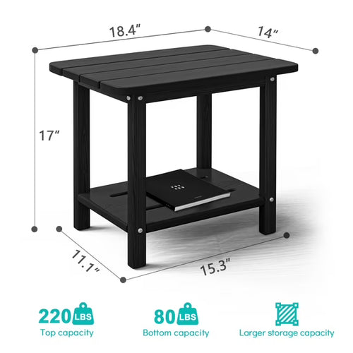 Cobiod 14 x 18.4 Inch Double Tier All Weather Patio End Table HDPE Outdoor End Table for Porch Lawn Poolside Fire Pit Durable Fits Adirondack Chairs
