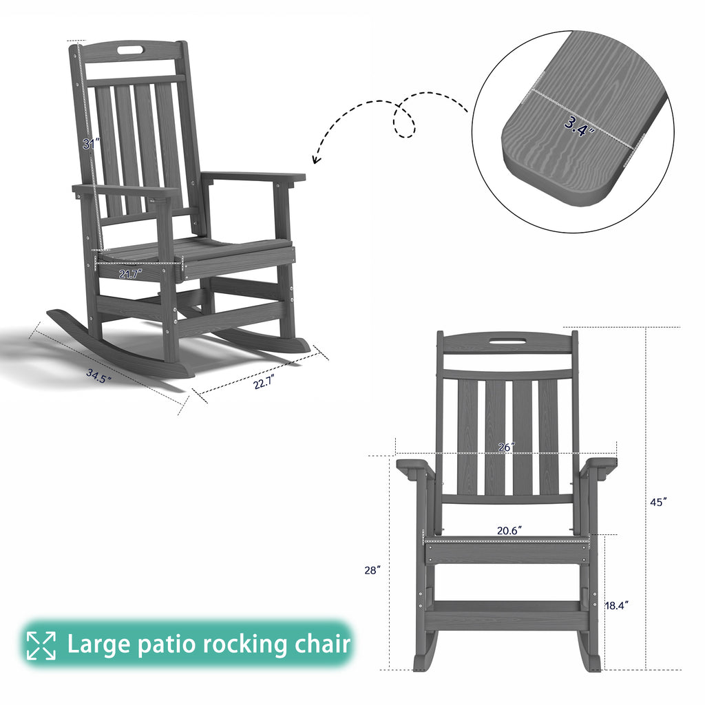 Cobiod Oversized Rocking Chair,HDPE All-Weather Outdoor Rocking Chair,Patio Rocking Chairs for Porch