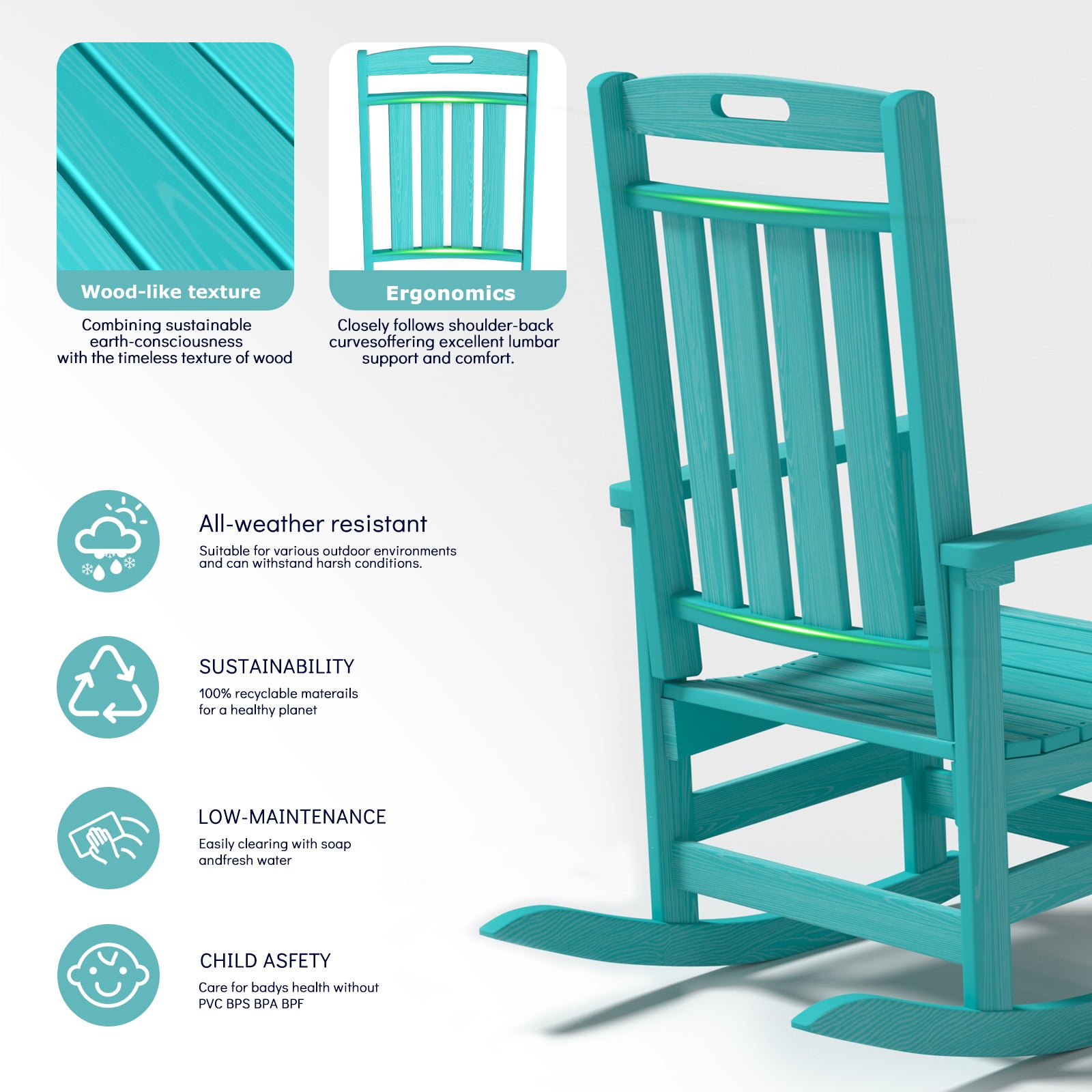 Cobiod Oversized Rocking Chair,HDPE All-Weather Outdoor Rocking Chair,Patio Rocking Chairs for Porch
