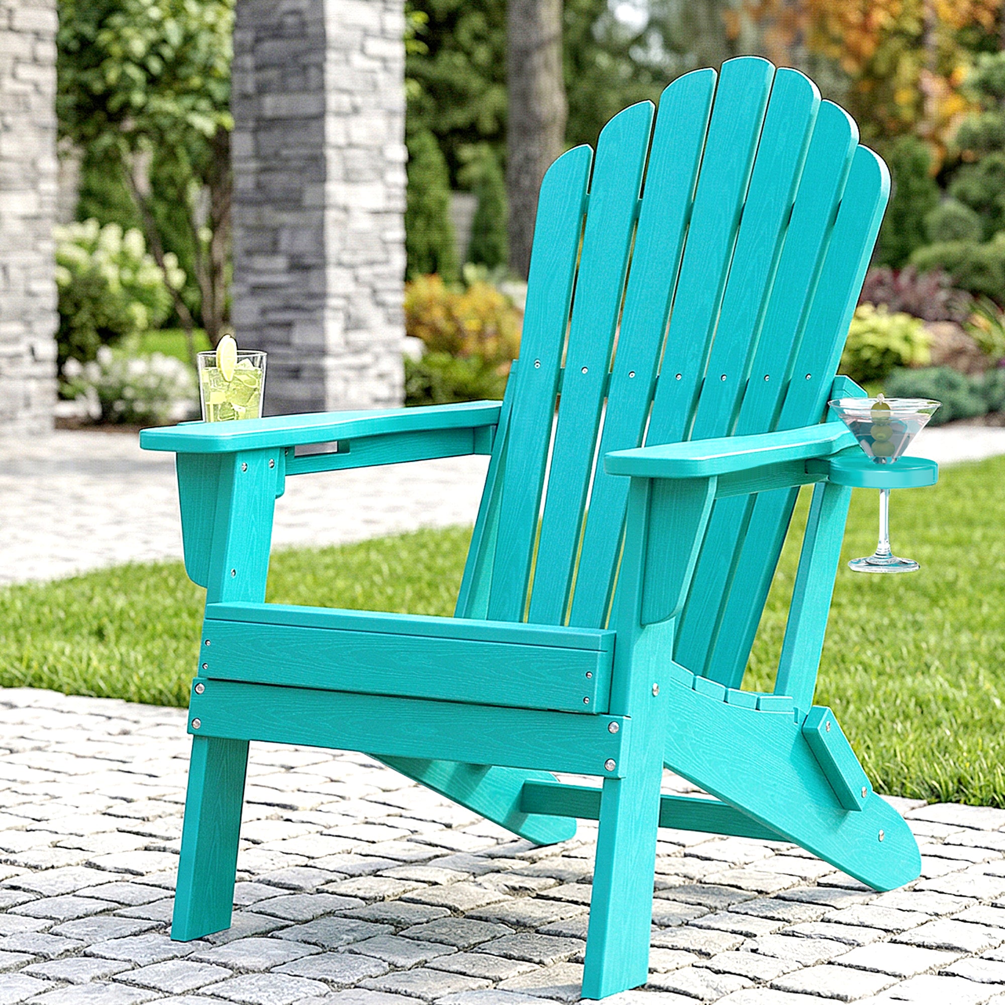 Cobiod Outdoor Adirondack Chair, Foldable Lawn Chair with Dual Cup Holders, Weather Resistant High Back for Patio, Garden, Beach